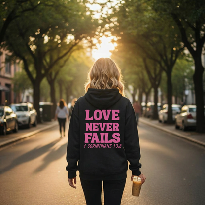 Love Never Fails Heavy Blend Hoodie – Soft Cotton-Polyester Blend